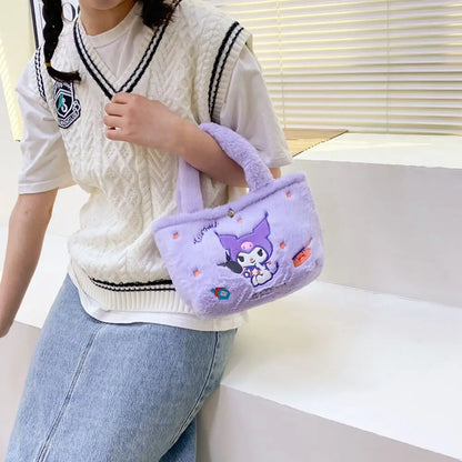 Sanrio Anime Plush Handbag – Hello Kitty, My Melody, Cinnamoroll & Kuromi Shoulder Cosmetic Bag