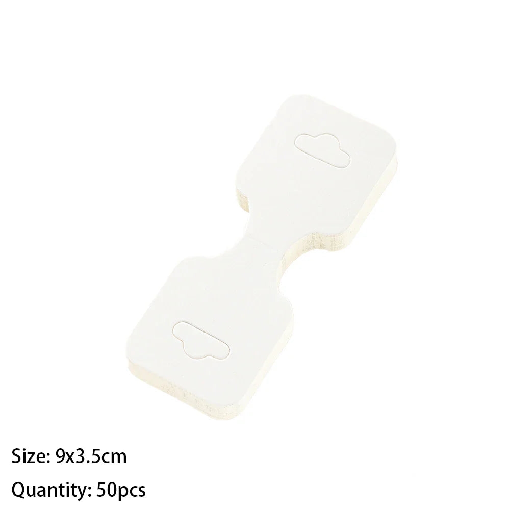 50PCS Blank Jewelry Display Cards — Foldable Adhesive Price Tag Holders for Necklaces & Bracelets, Small Business Packaging Supplies