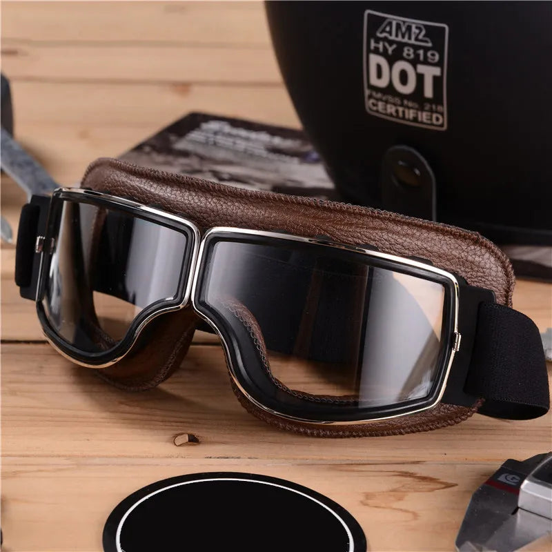 Windproof Motorcycle Glasses: Retro Style Sunglasses with Folding Leather Frame - Universal Helmet Accessories for Riders