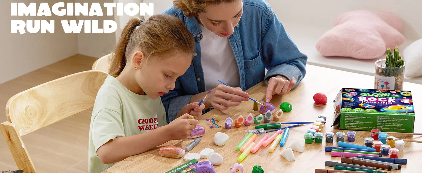 JOYFY Glow-in-the-Dark Rock Painting Kit – Arts & Crafts Toy for Kids Ages 6-12, Birthday Party Art Supplies