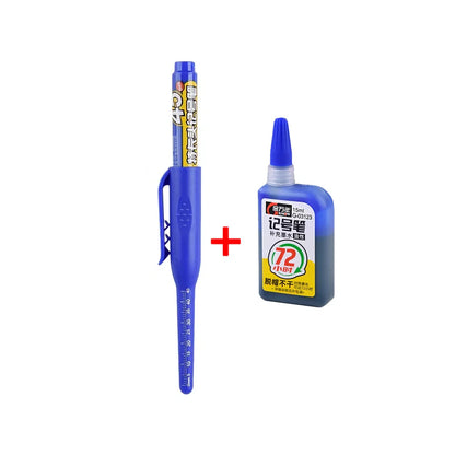 45mm Deep Hole Marker Pen - Waterproof Long Nib Carpenter Pen for Woodworking, Black/Blue/Red Ink