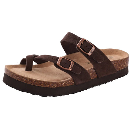 Comwarm Men's Cork Footbed Slide Sandals - Arch Support, Adjustable Buckle & Leather Summer Casual Slides
