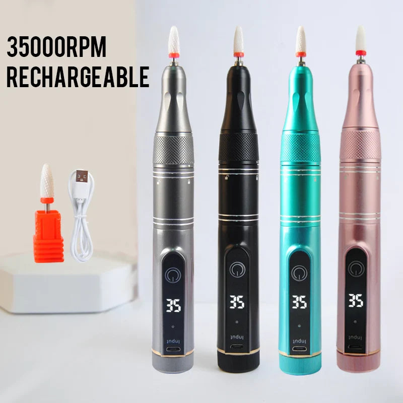 35000RPM Rechargeable Nail Drill Machine – Portable Cordless Manicure E-File for Cuticle & Nail Polishing