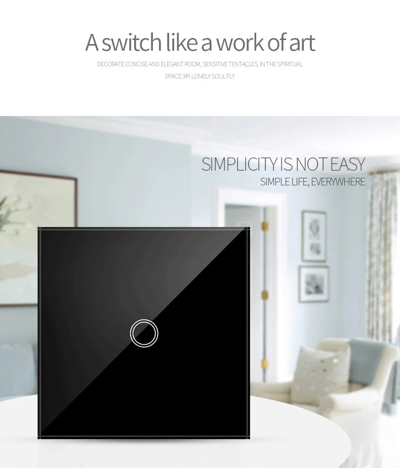 AXUS EU Touch Switch | AC100-240V LED Backlight Panel, Tempered Glass Wall Light Sensor Switch, 1/2/3 Gang