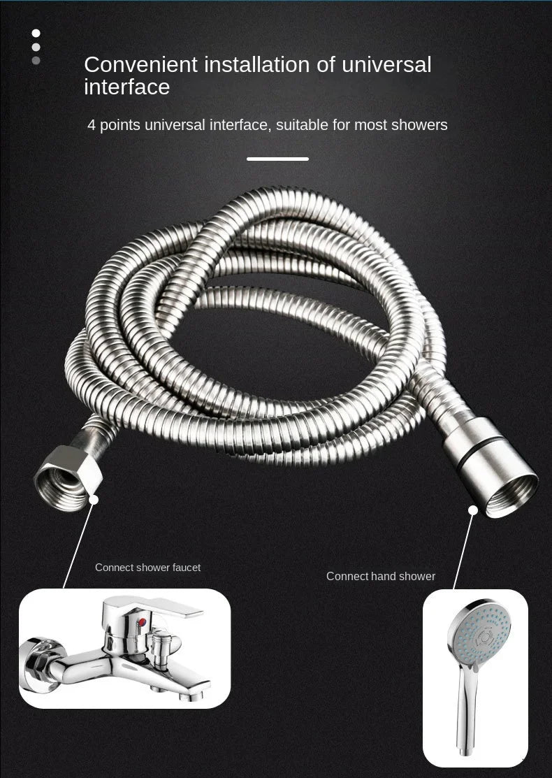 Flexible Shower Hose 1.5/2M — Black/Silver Stainless Steel Bathroom Extension Pipe and Accessories