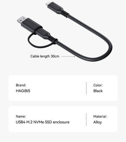 Hagibis USB 4.0 40Gbps M.2 NVMe SSD Enclosure – Compatible with Thunderbolt 4/3 & USB 3.2/3.1/3.0 External Hard Drive Case