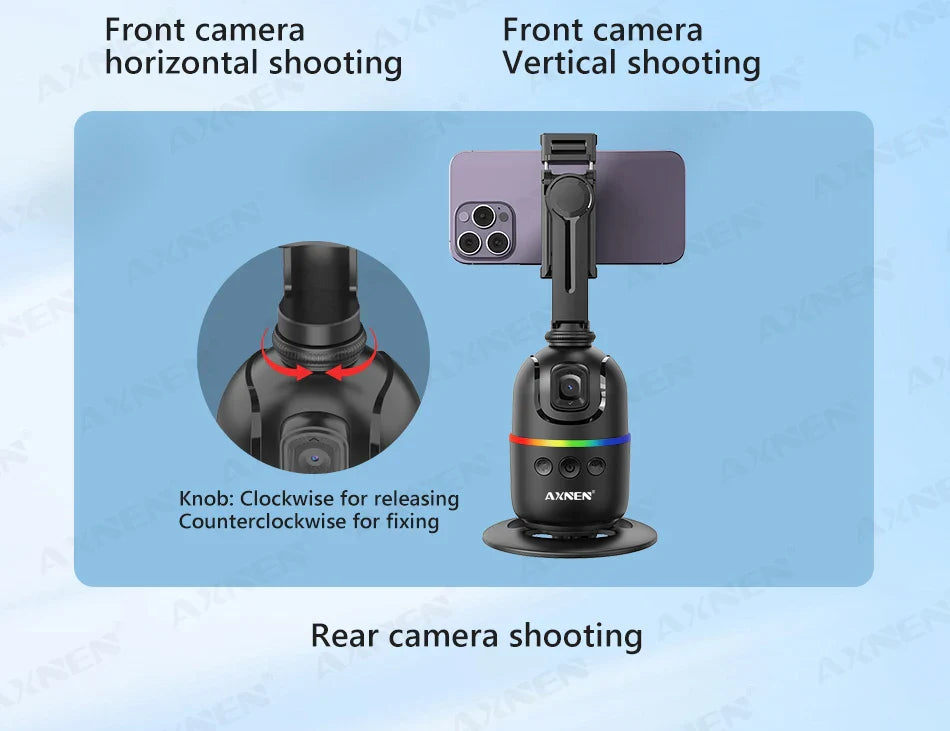 Smart Auto Face Tracking AI Gimbal – 360° Desktop Vlog Stabilizer for Smartphone & Action Camera (Tripod Optional)