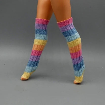 25CM Winter Doll Fishnet Stockings – Rainbow Striped Socks for Dolls, Girls’ Christmas Gift