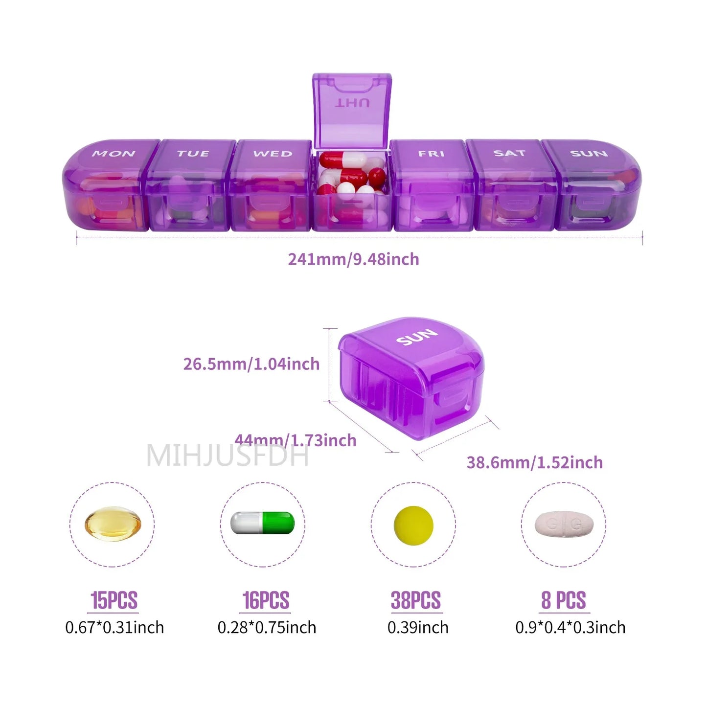 7-Day Weekly Pillbox Organizer – Tablet Holder & Medicine Storage Case for Capsules and Pills