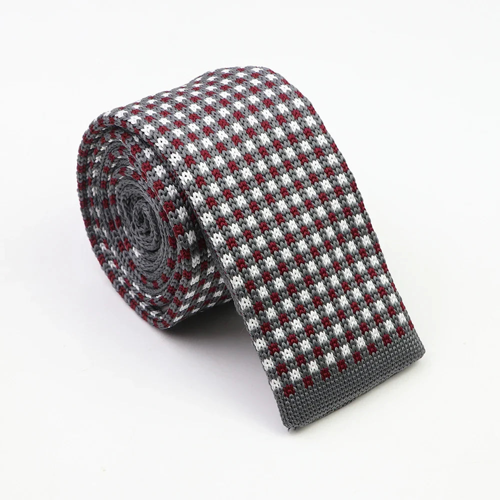 Classic Knit Neck Tie for Men — 6cm Plaid & Dots Casual Business Wedding Tie