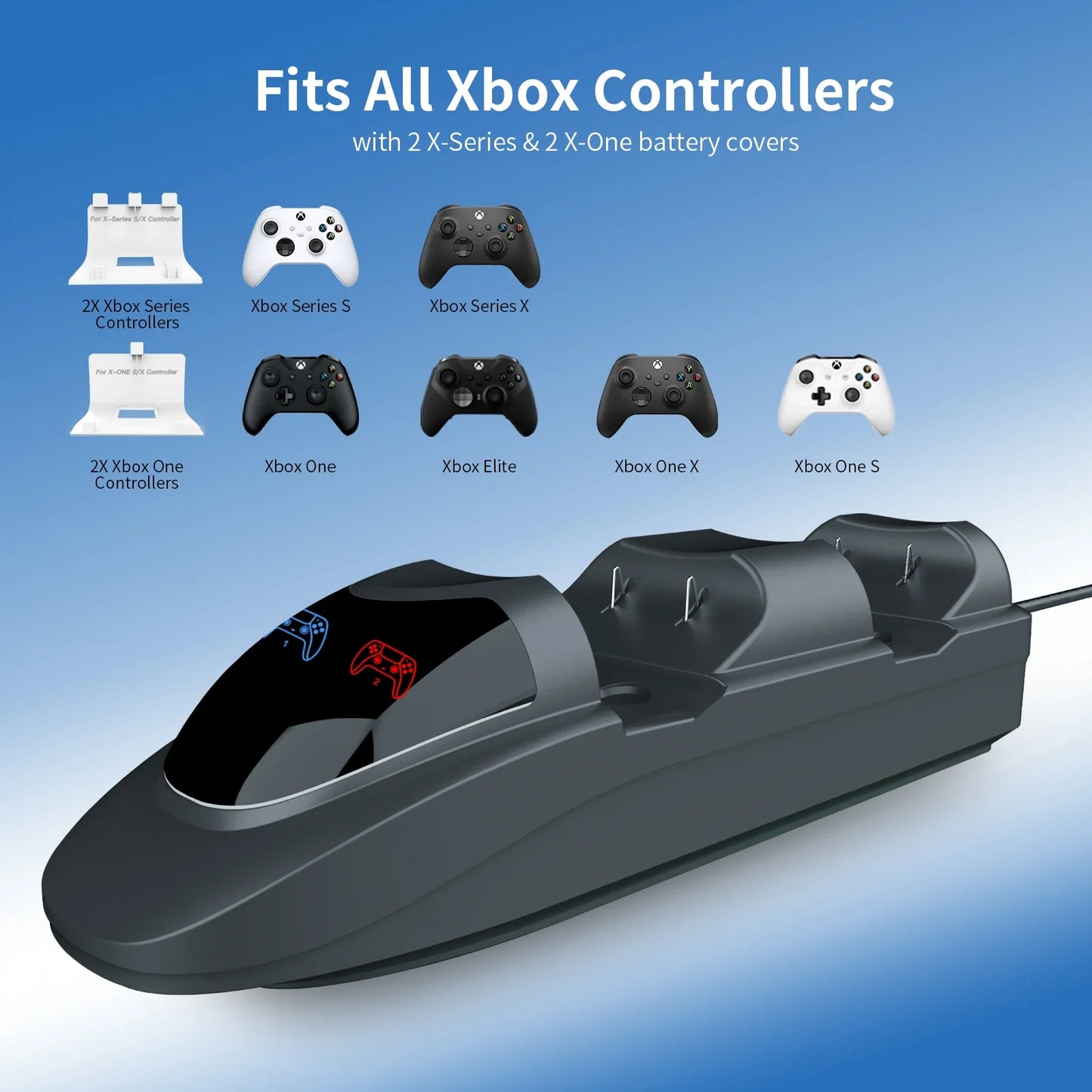 Xbox One & Series X/S Controller Dual Charging Station with 2×3600mWh Rechargeable Battery Packs