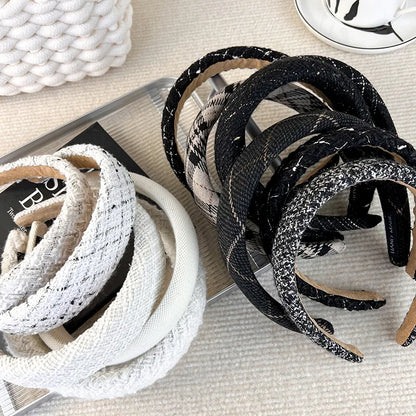 Autumn/Winter Black & White Plaid Headband – Sponge Wide Hair Band, Elegant Hair Hoop for Women & Girls, Fashion Hair Accessories