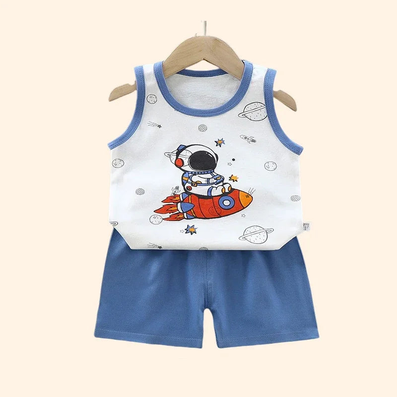 Children's Summer Clothing Set – Cotton T-shirt, Tank Top & Shorts, Boys & Girls Vest Suit