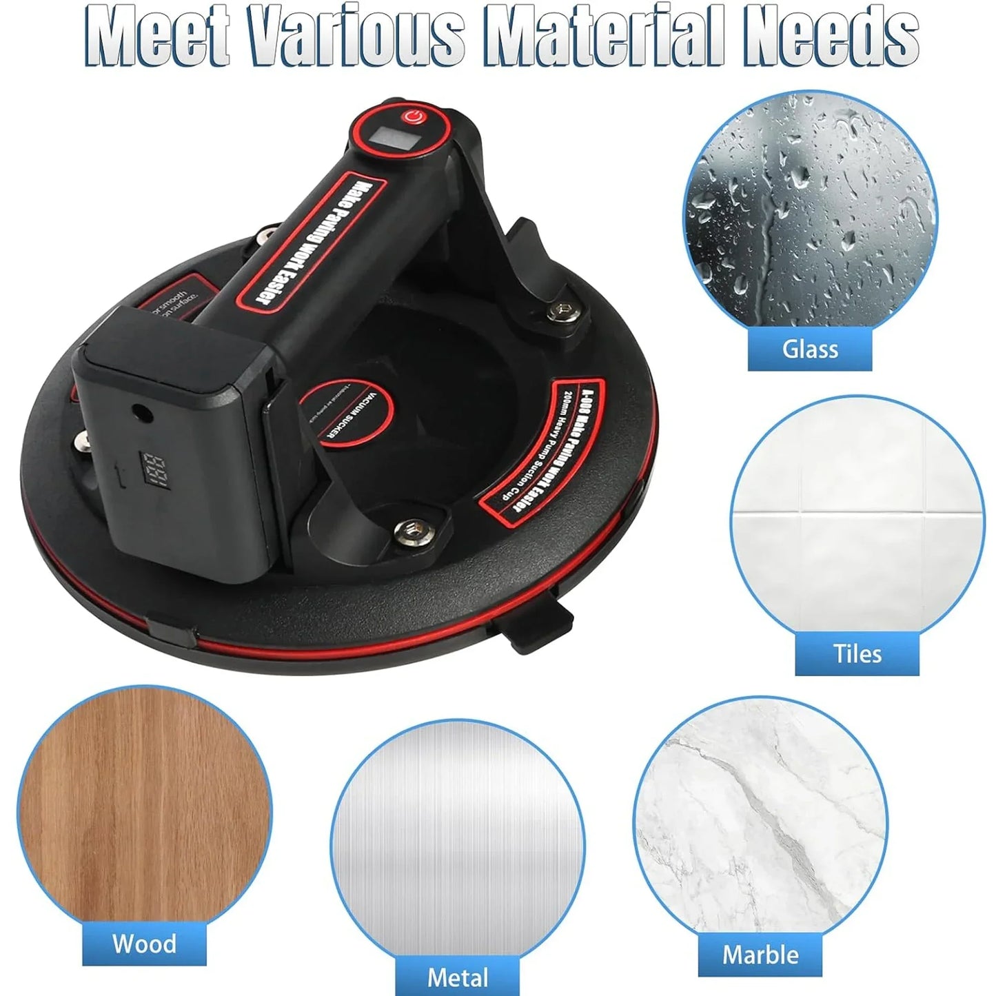 8-Inch Electric Vacuum Suction Cup Lifter — 200kg Heavy-Duty Rechargeable Lifting Tool for Granite, Tile & Glass