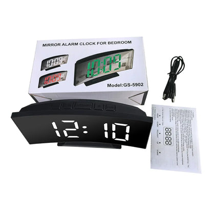 Noiseless LED Mirror Alarm Clock — Large Digital Display Silent Electronic Clock