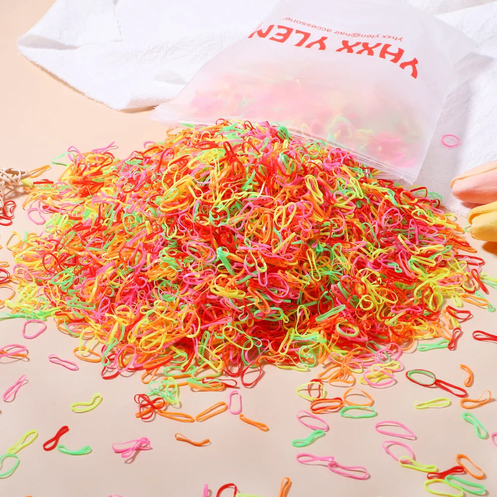 500/1000/2000PCS Colorful Disposable Rubber Hair Ties – Ponytail Holders for Girls & Kids Hair Accessories