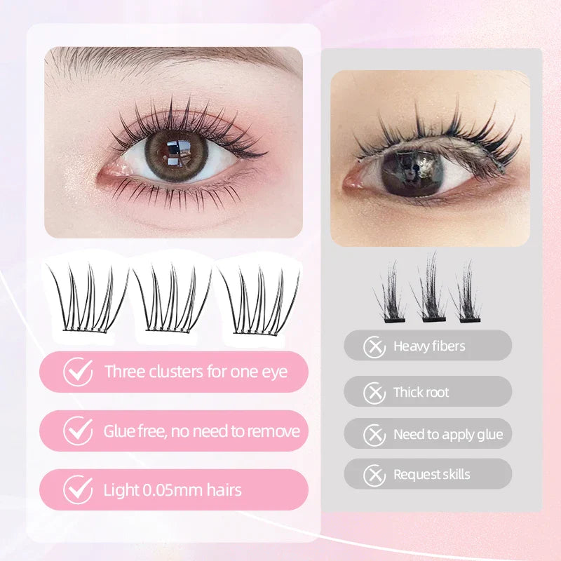Yelix Self-Adhesive False Eyelashes — Reusable DIY Cluster Lashes, Glue-Free, Natural Soft