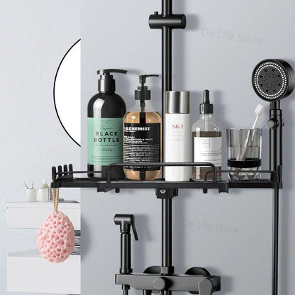 Extendable Shower Shelf — No-Drill Bathroom Storage Holder with Shampoo Tray, Wall-Mounted Accessories