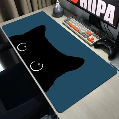 Funny Black Cat Mouse Pad - XXL Kawaii Desk Mat 800x400 Large Computer Keyboard Pad for Office Gaming Setup