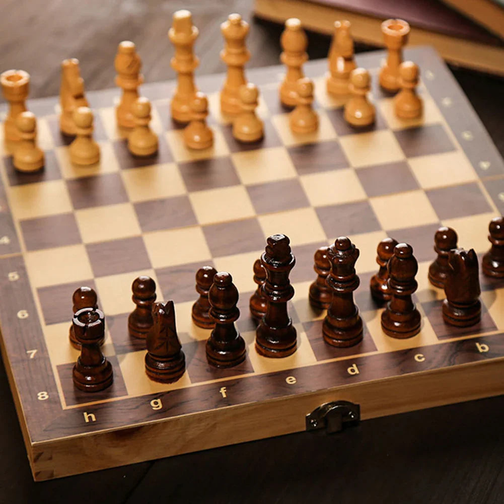 29x29cm Large 3-in-1 Chess Board – Foldable Chess, Checkers & Backgammon Set for Kids & Adults, Strategic Thinking Game