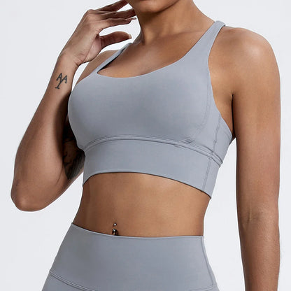 Push-Up Sports Bra for Women – Cross Back Yoga Crop Top, Shockproof Gym Fitness Bra for Running & Workout