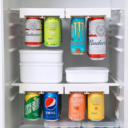 Refrigerator Beer Soda Can Storage Rack - Double-Row Beverage Organizer Shelf for Soda Cans - Kitchen Fridge Container with Slide-Under Design