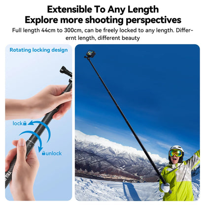 TELESIN 1.2M/3M Carbon Fiber Selfie Stick Monopod - Extendable with 1/4'' Screw for GoPro, Insta360, Osmo Action, DJI Action Camera