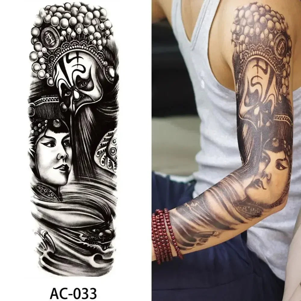 16 Designs Full Arm Temporary Tattoo Sleeves - Waterproof Body Art Stickers for Men & Women Fashion Style