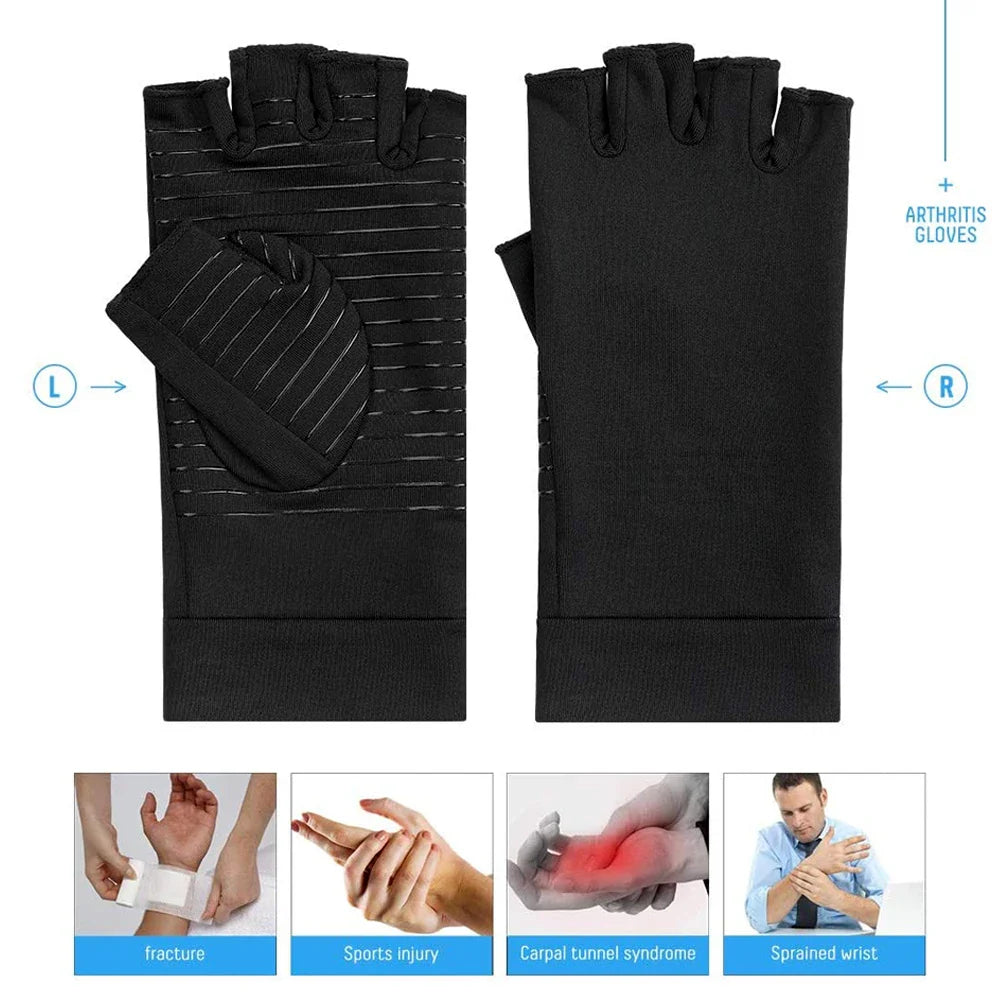 Copper Arthritis Compression Gloves – Fingerless Hand Support for Pain Relief, Swelling & Carpal Tunnel