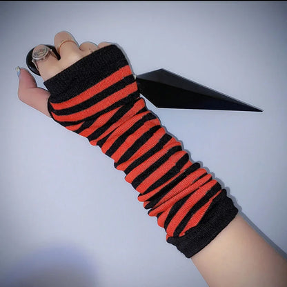 Warm Knitted Long Fingerless Gloves – Striped Elbow Mittens for Women, Fashion Christmas Gift