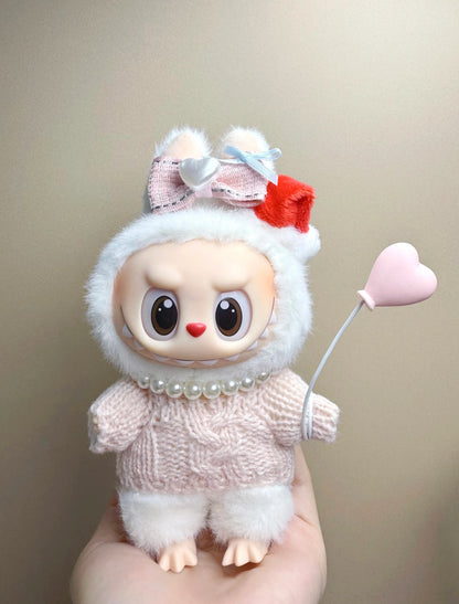 17cm Labubu Plush Doll Clothes – Macaron Outfit, Hair Accessories, DIY Clothing for V1 V2 Dolls & Kids Gift