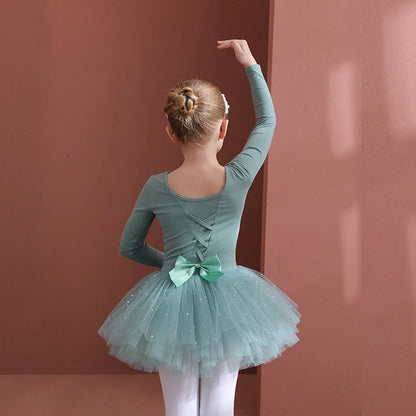 Girls Ballet Tutu Dress — Kids Short & Long Sleeve Tulle Leotard with Bowknot for Dance, Gymnastics & Party