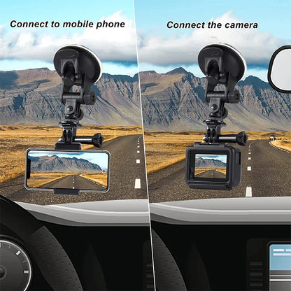 Suction Cup Car Mount with Tripod Adapter — Phone & GoPro Holder for Action Cameras