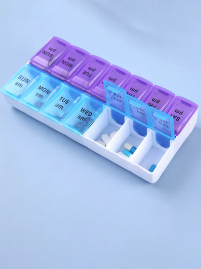 Weekly 14-Grid Pill Box – Portable 7-Day Organizer for Tablets, Vitamins & Medicine Storage Container