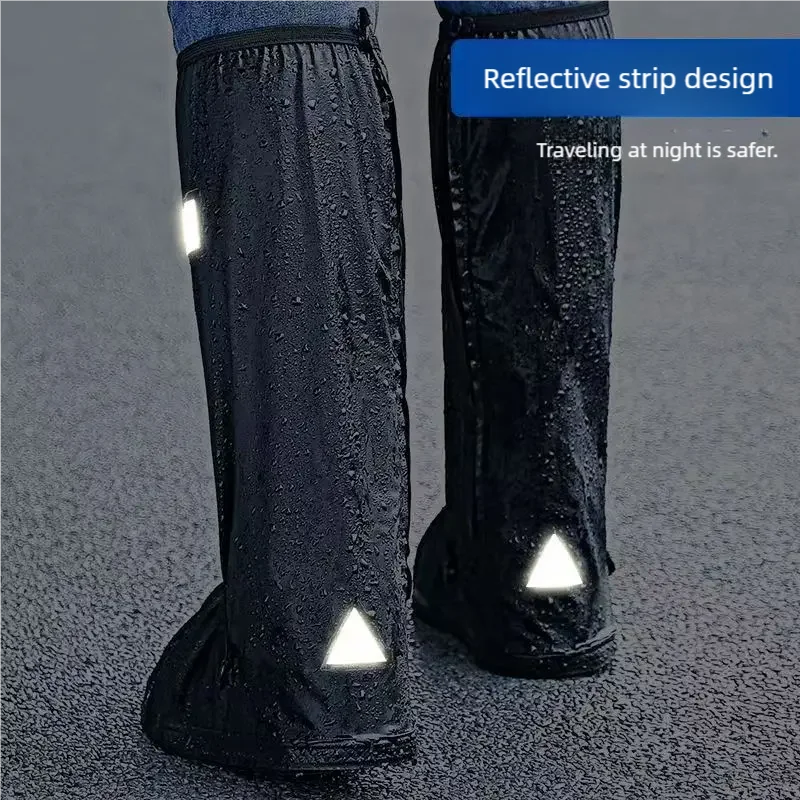 Black Waterproof Rain Boot Covers – High-Top Shoe Covers with Reflector for Motorcycle, Bike & Outdoor Use (Men & Women)