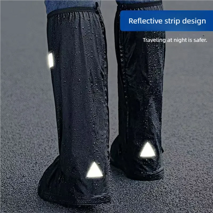 Black Waterproof Rain Boot Covers – High-Top Shoe Covers with Reflector for Motorcycle, Bike & Outdoor Use (Men & Women)