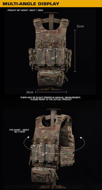 Tactical Vest LV119 Plate Carrier Set – Lightweight OTB Maritime Airsoft Hunting Vest with Underbelly Bag & Triple Mag Pouch
