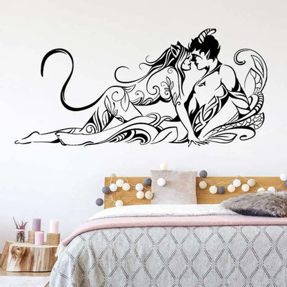 Woman Cat & Devil Couple Wall Sticker - Abstract Love Art Decor for Bedroom & Home