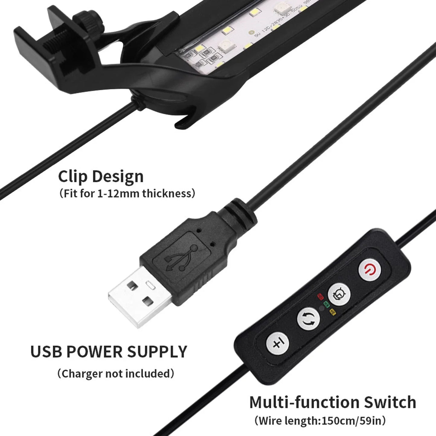 Aquarium LED Light with Timer – Full Spectrum Fish Tank Lamp for Water Plants, USB Aquatic Light