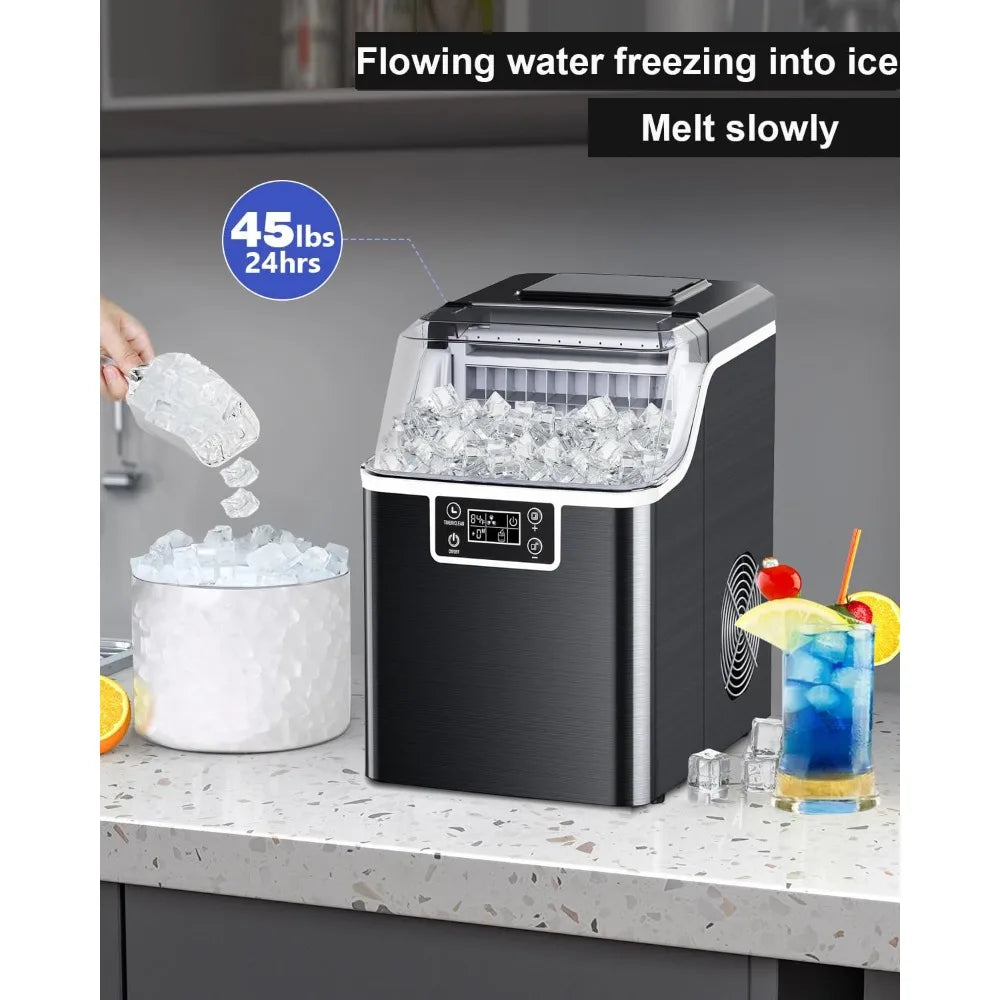 45LB Countertop Ice Maker – Self-Cleaning, Size Control, 24Hr Timer, Stainless Steel for Home Bar & RV