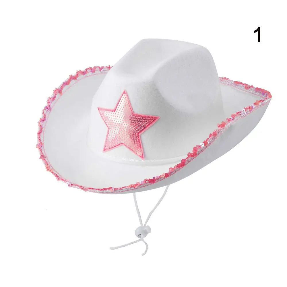 Western Cowboy Hat – Faux Leather Fedora for Men, Women & Kids, Wide Brim Beach & Travel Cap in Black, White & Pink
