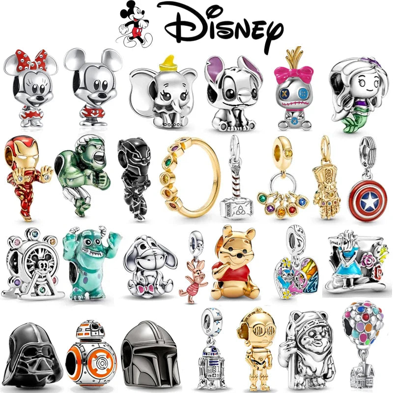 New 925 Sterling Silver Mickey Minnie Vinnie Charm – Beaded Fit for Original Pendant Bracelet, DIY Ladies Jewelry