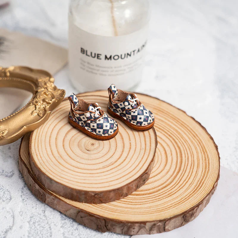 Blythe Baby Mini Cowhide Shoes – Handmade OB22 OB24 UFDOLL Checker Doll Accessories
