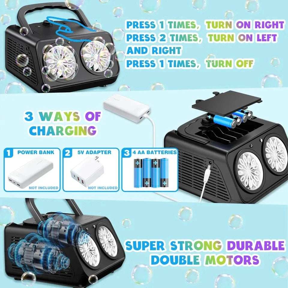 Upgrade Automatic Bubble Machine: 2-Fan Bubble Blower, 50000+ Bubbles Per Minute - Portable Bubble Maker for Kids