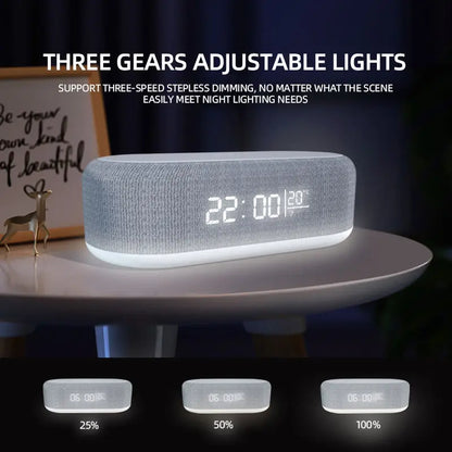 Wireless Charger Alarm Clock with LED Time Display, Thermometer, and 15W Fast Charging Dock Station - Compatible with iPhone & Samsung