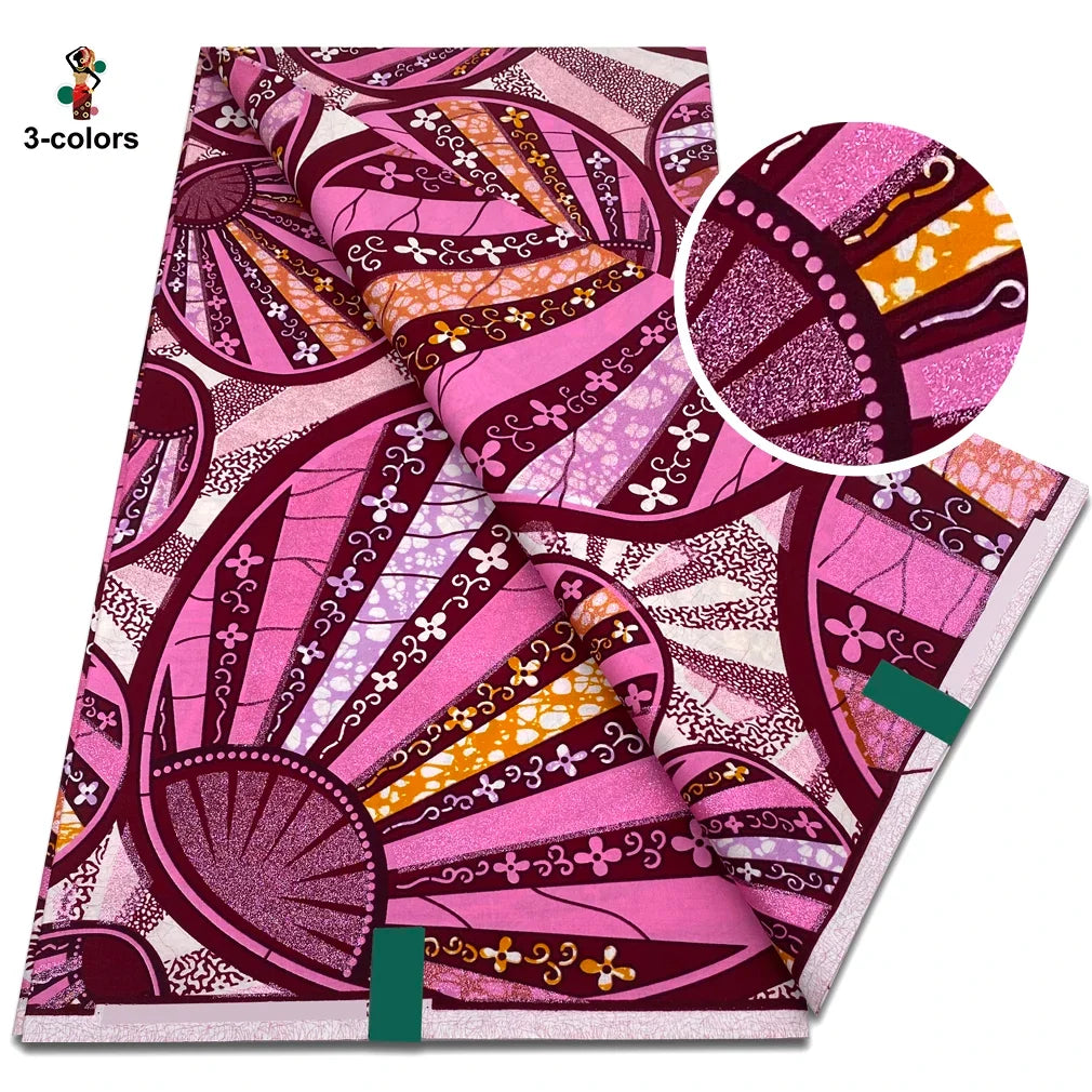 African Glitter Golden Wax Fabric - Nigerian Ankara Gold Print 6 Yards Sewing Material