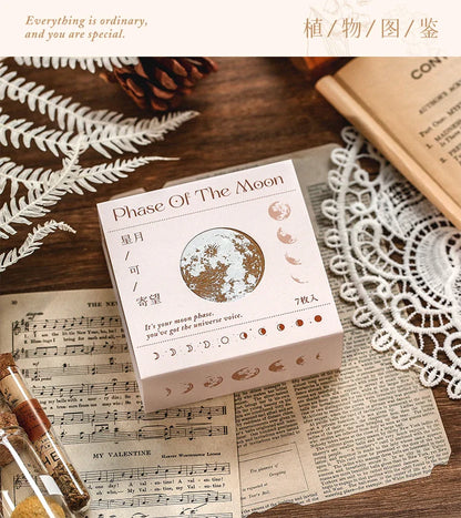Yoofun 7-Piece Vintage Moon & Plant Wooden Stamps — Rubber Stamps for Scrapbooking, DIY Craft & Stationery