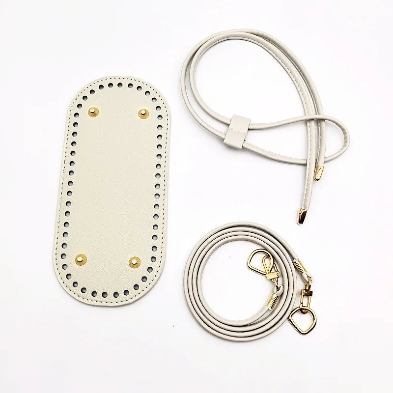 3PCS DIY Crochet Bag Accessories Set – Adjustable Strap, Drawstring Closure & Faux Leather Base for Handmade Handbags