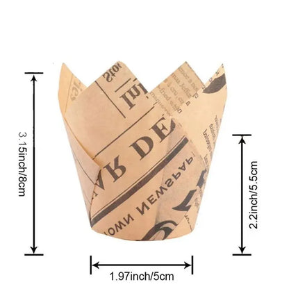 50PCS Tulip Baking Cups – Disposable Oil-Proof Paper Cup Trays for Cakes, Muffins & Bread