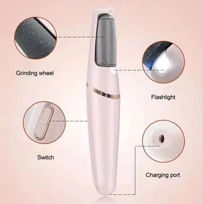 Rechargeable Electric Foot Grinder - USB Pedicure Tool With 2 Roller Heads For Dead Skin Removal